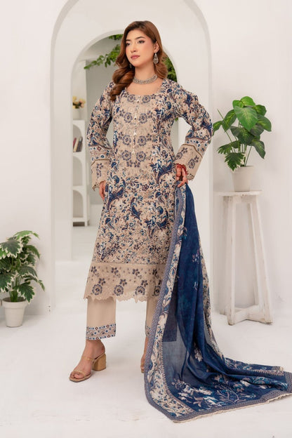 Grey Digital Print Embroidered Lawn Suit Online in Dubai UAE Abudhabi Ajman Sharjah