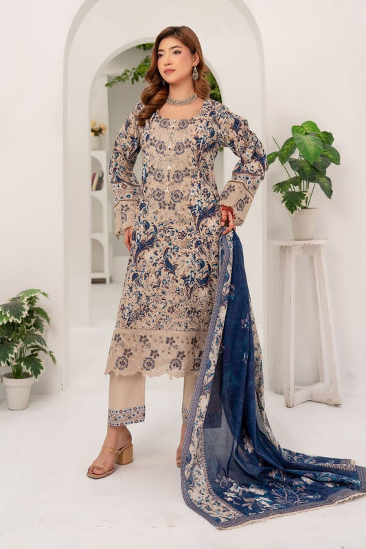 Grey Digital Print Embroidered Lawn Suit Online in Dubai UAE Abudhabi Ajman Sharjah