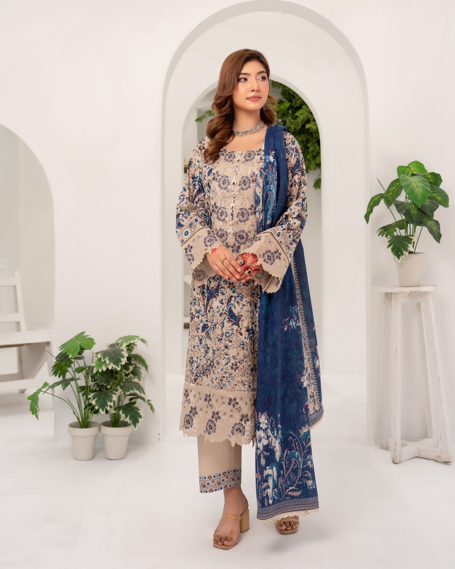 Grey Digital Print Lawn Suit with Dupatta Online in Sri Lanka India Australia