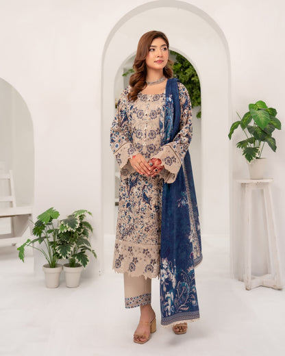 Grey Digital Print Lawn Suit with Dupatta Online in Sri Lanka India Australia