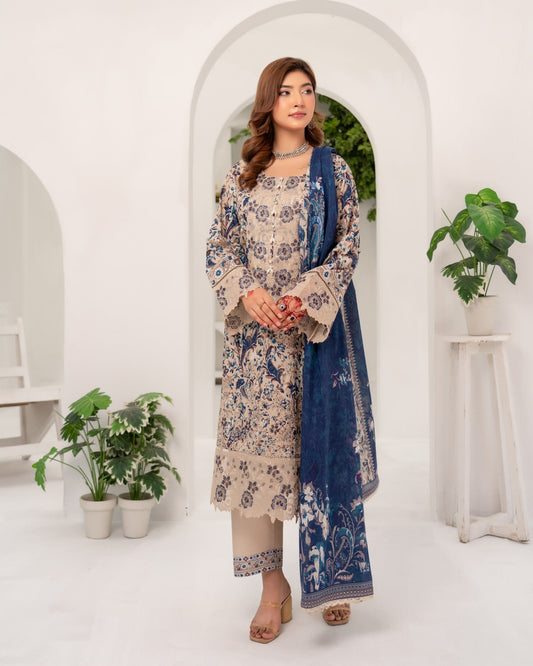 Grey Digital Print Lawn Suit with Dupatta Online in Sri Lanka India Australia