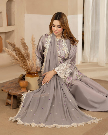 Grey Dori Embroidered Shamoz Silk Designer Salwar Kameez Online in Sri Lanka India Australia