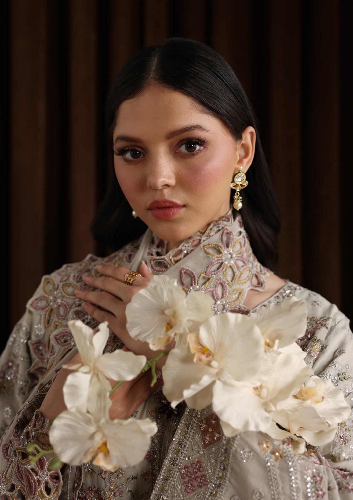 Grey Embellished Chiffon Straight Kurta Suit Online in Dubai DXB UAE Abudhabi Meena Bazaar