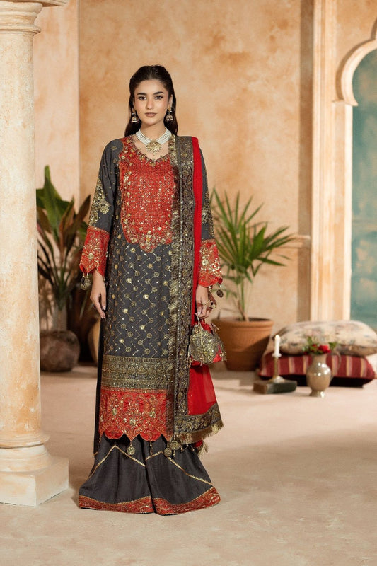 Grey Embellished Chiffon Wedding Sharara Online in Dubai UAE Abudhabi Ajman Sharjah