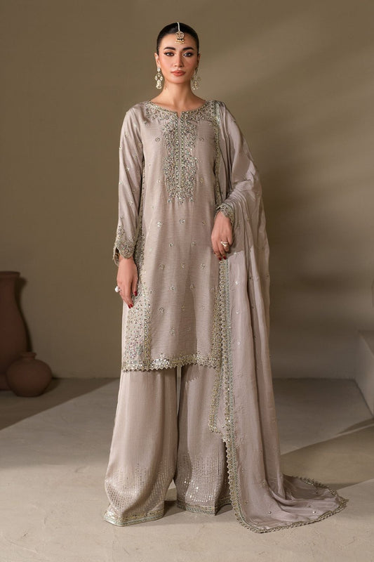 Grey Embellished Raw Silk Salwar Kameez Online in Dubai UAE Abudhabi Ajman Sharjah
