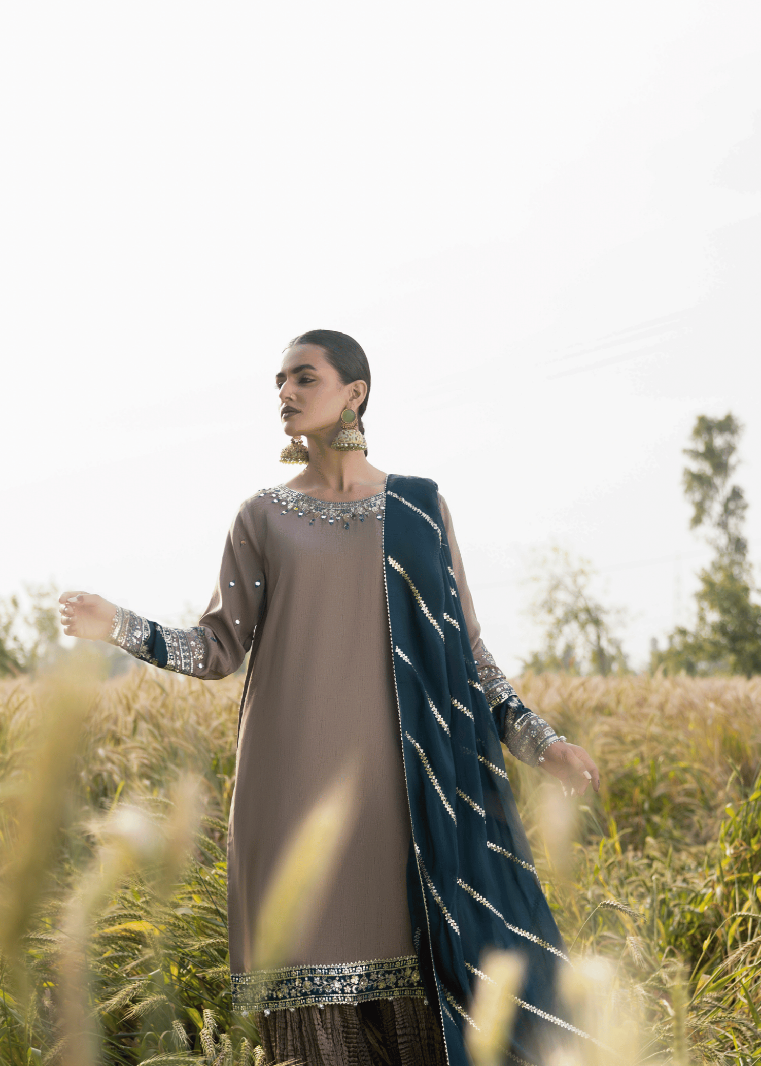Grey Embellished Silk Sharara for Party Online in Dubai DXB UAE Abudhabi Meena Bazaar