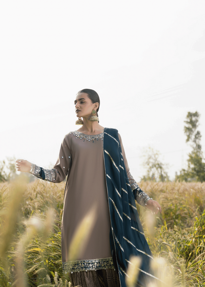 Grey Embellished Silk Sharara for Party Online in Dubai DXB UAE Abudhabi Meena Bazaar