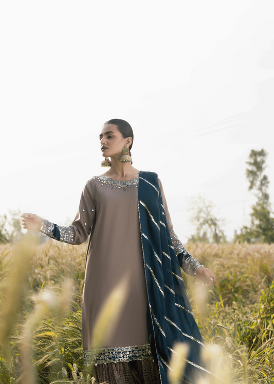 Grey Embellished Silk Sharara for Party Online in Dubai DXB UAE Abudhabi Meena Bazaar