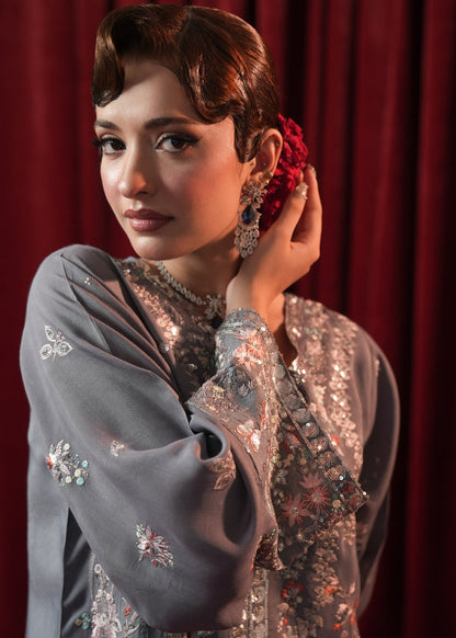 Grey Embroidered Chiffon Ladies Salwar Kameez Online in KSA Riyadh Saudi Arabia Oman Bahrain Qatar