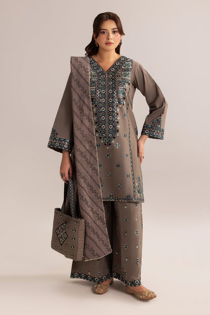 Grey Embroidered Cotton Farshi Shalwar Suit Online in Dubai UAE Abudhabi Ajman Sharjah