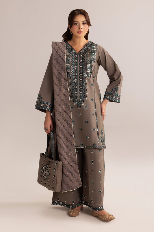 Grey Embroidered Cotton Farshi Shalwar Suit Online in Dubai UAE Abudhabi Ajman Sharjah