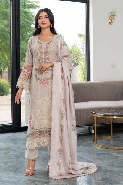 Grey Embroidered Dhanak Salwar Suit Online in Dubai UAE Abudhabi Ajman Sharjah