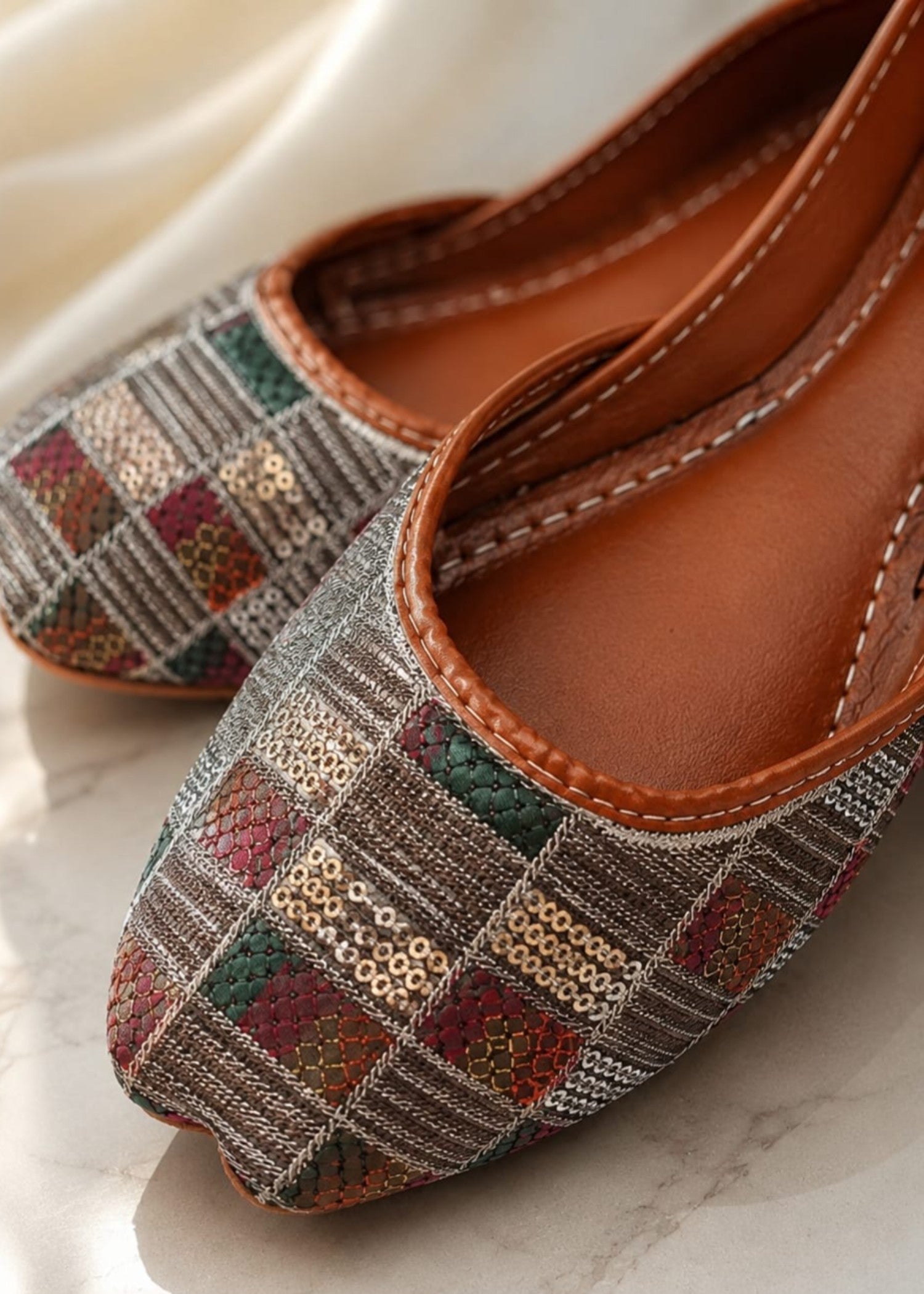 Grey Embroidered Khussa for Women Online in Sri Lanka India Australia