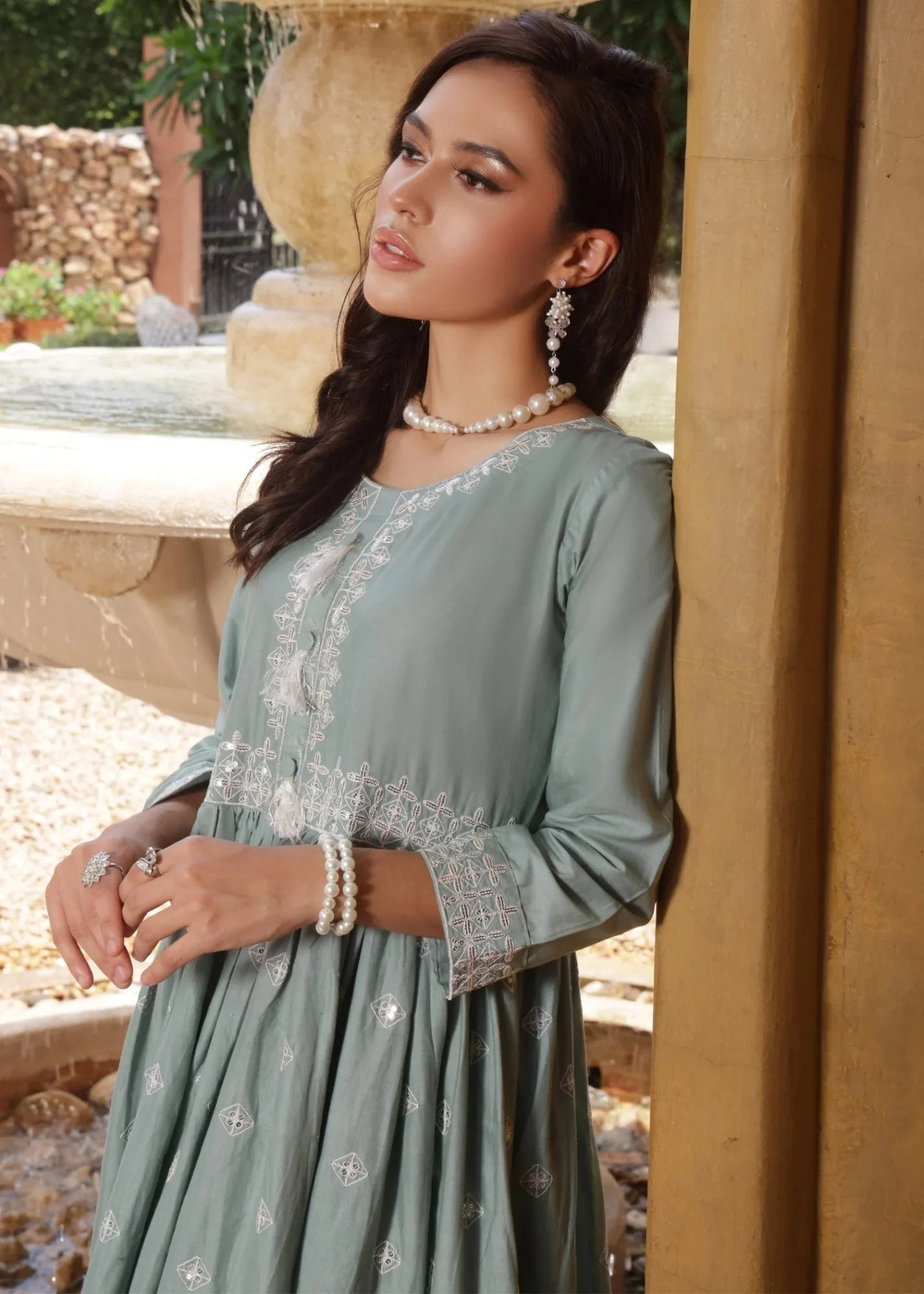Grey Embroidered Lawn Pishwas Party Wear Suit Online in Dubai DXB UAE Abudhabi Meena Bazaar