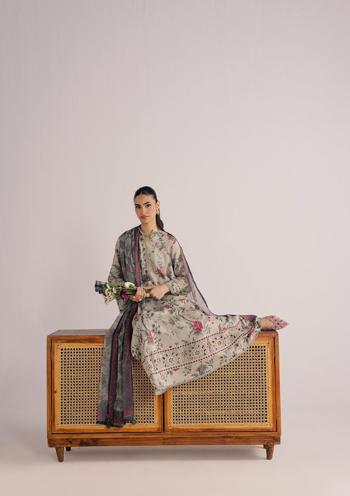 Grey Embroidered Lawn Shalwar Kameez Online in Dubai UAE Abudhabi Ajman Sharjah