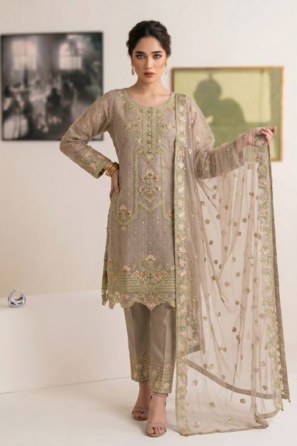 Grey Embroidered Organza Salwar Kameez Online in Dubai UAE Abudhabi Ajman Sharjah