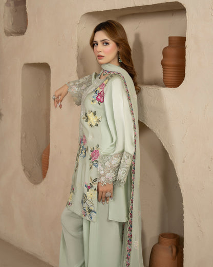 Grey Embroidered Shamoz Silk Formal Suit Online in Dubai UAE Abudhabi Ajman Sharjah