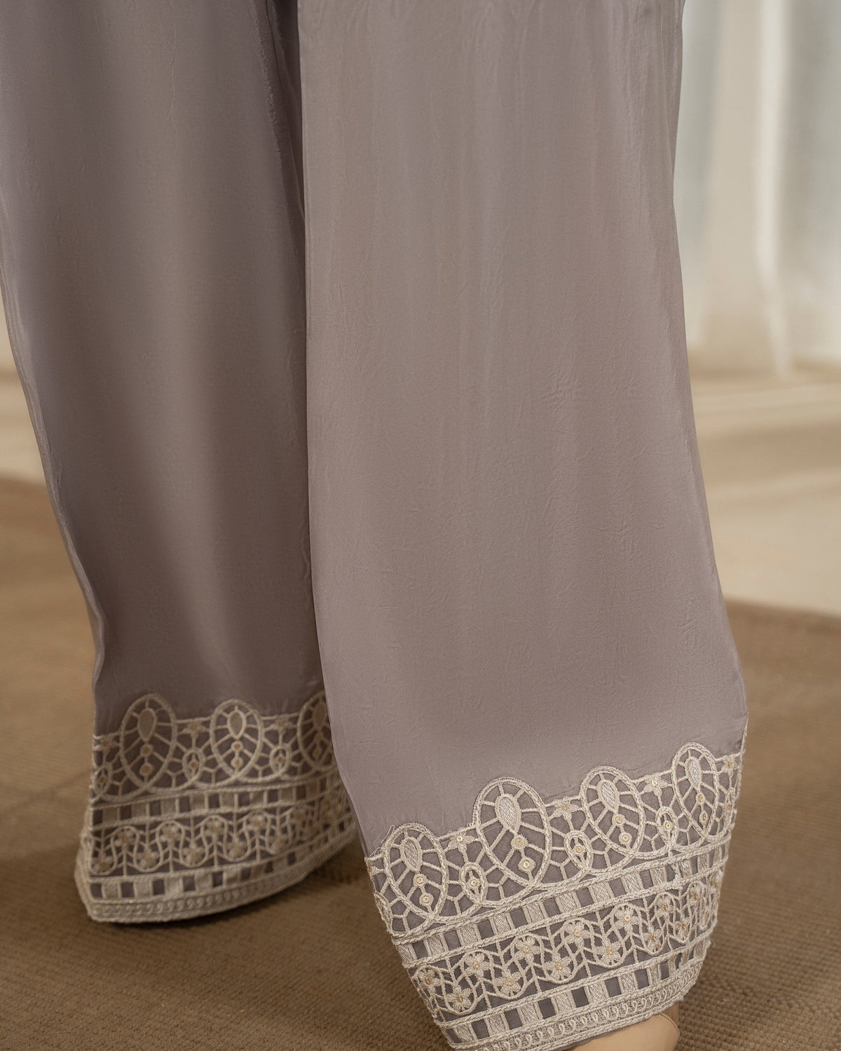 Grey Embroidered Shamoz Silk Pakistani Suit Online in KSA Riyadh Saudi Arabia Oman Bahrain Qatar