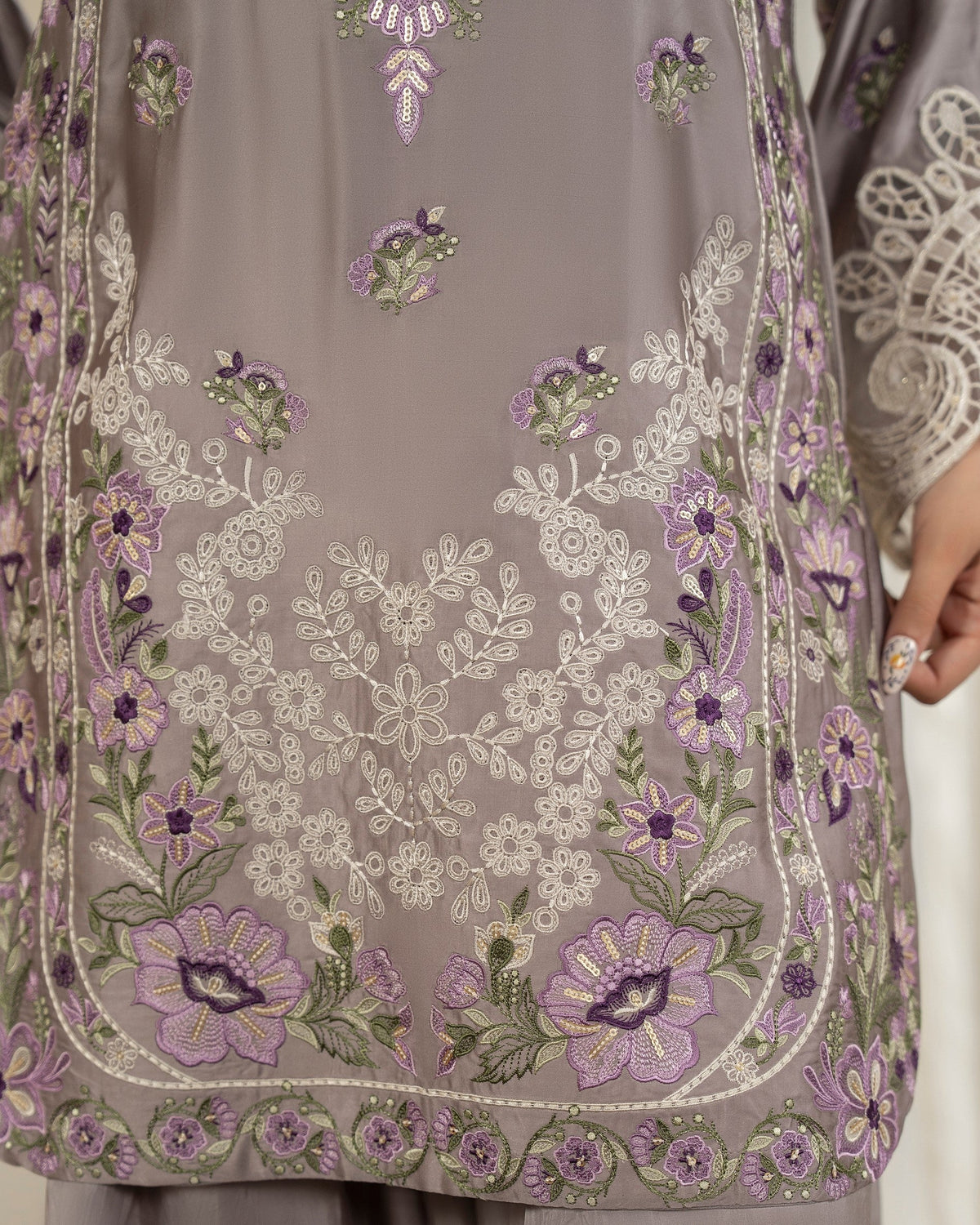 Grey Embroidered Shamoz Silk Salwar Suit Online in Dubai UAE Abudhabi Ajman Sharjah