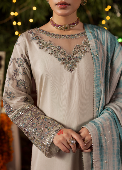 Grey Embroidered Silk Formal Salwar Suit Online in UK USA Canada