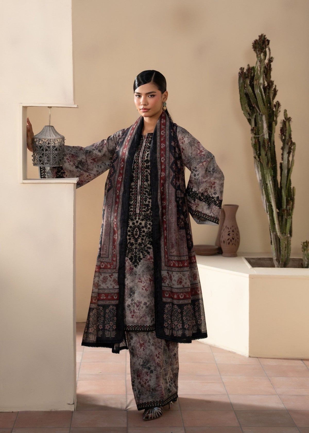 Grey Embroidered Winter Salwar Suit Online in KSA Riyadh Saudi Arabia Oman Bahrain Qatar