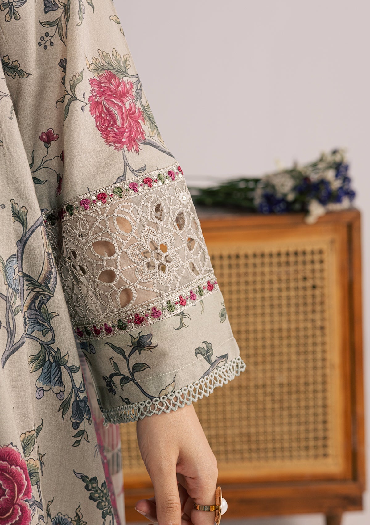 Grey Lawn Embroidered Suit with Chiffon Dupatta Online in Sri Lanka India Australia