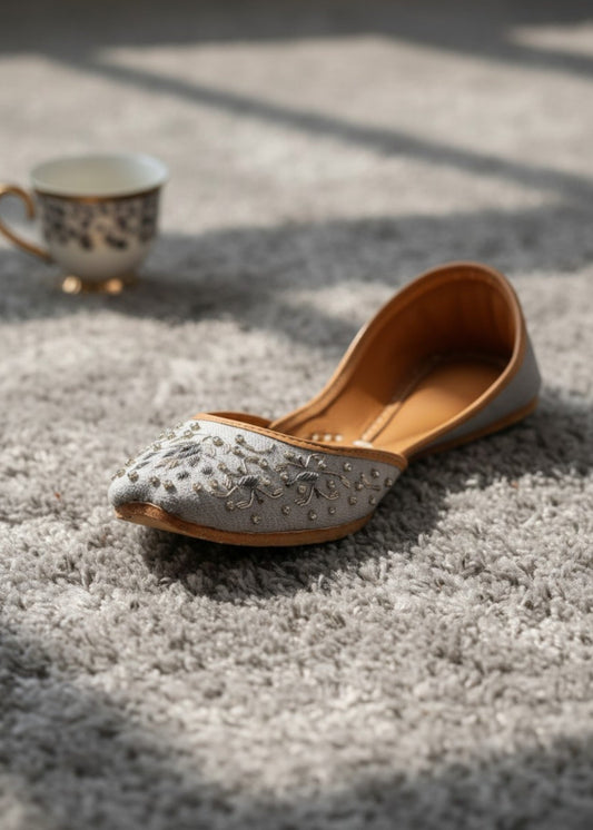 Grey Leather Khussa Wedding Shoes Online in Sri Lanka India Australia