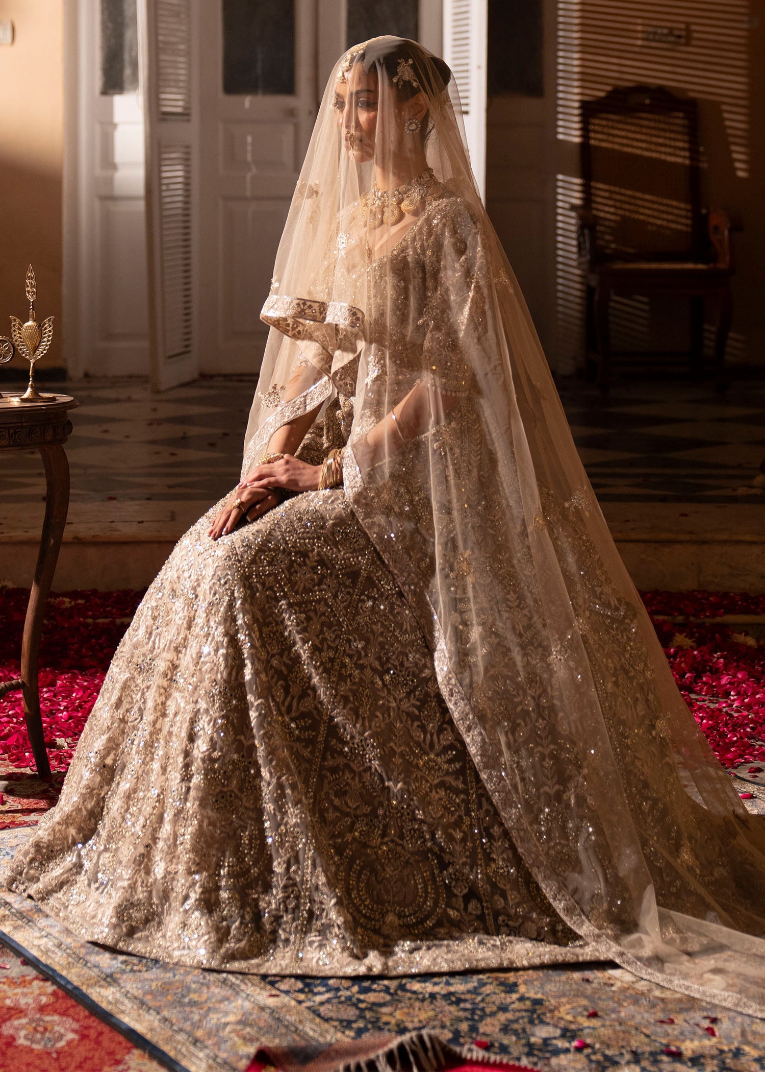 Grey Net Embroidered Suit Online in Dubai UAE Abudhabi Ajman Sharjah