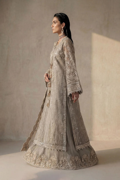 Grey Organza Embroidered Unstitched Suit Online in Sri Lanka India Australia