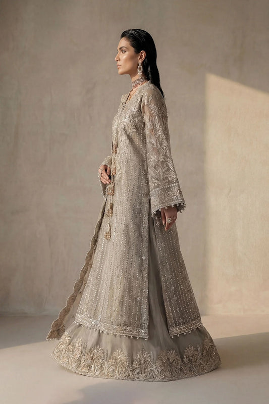 Grey Organza Embroidered Unstitched Suit Online in Sri Lanka India Australia