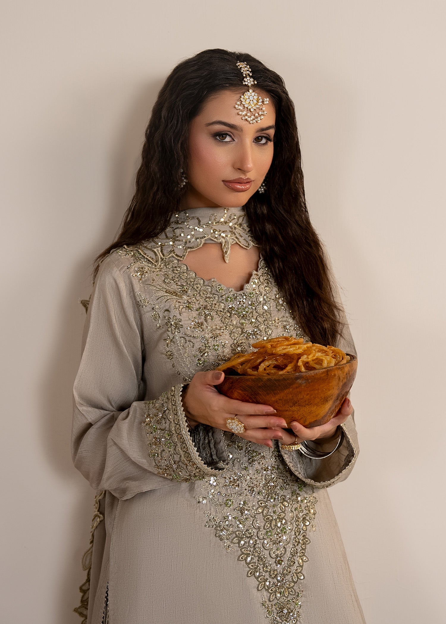 Grey Raw Silk Embroidered Three Piece Suit Online in UK USA Canada