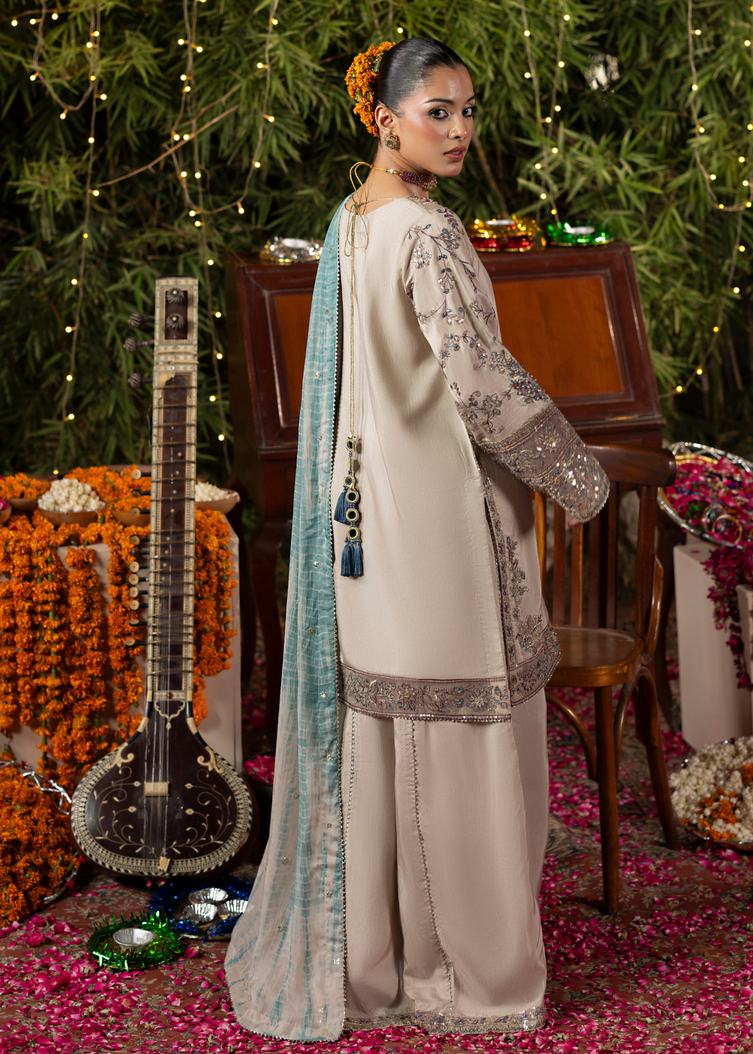 Grey Raw Silk Embroidered Wedding Outfit Online in Dubai DXB UAE Abudhabi Meena Bazaar