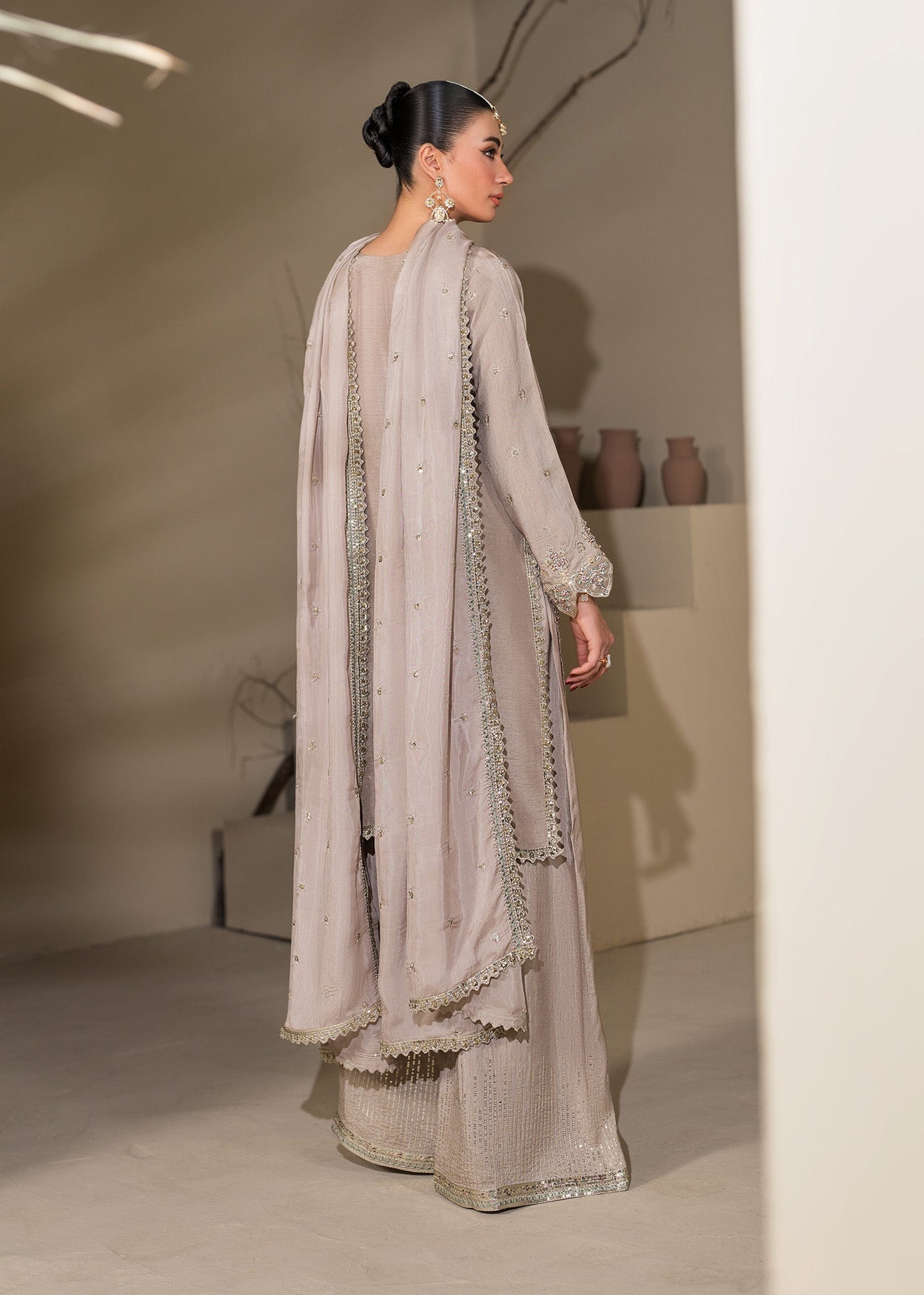 Grey Raw Silk Party Wear Salwar Suit Online in Sri Lanka India Australia