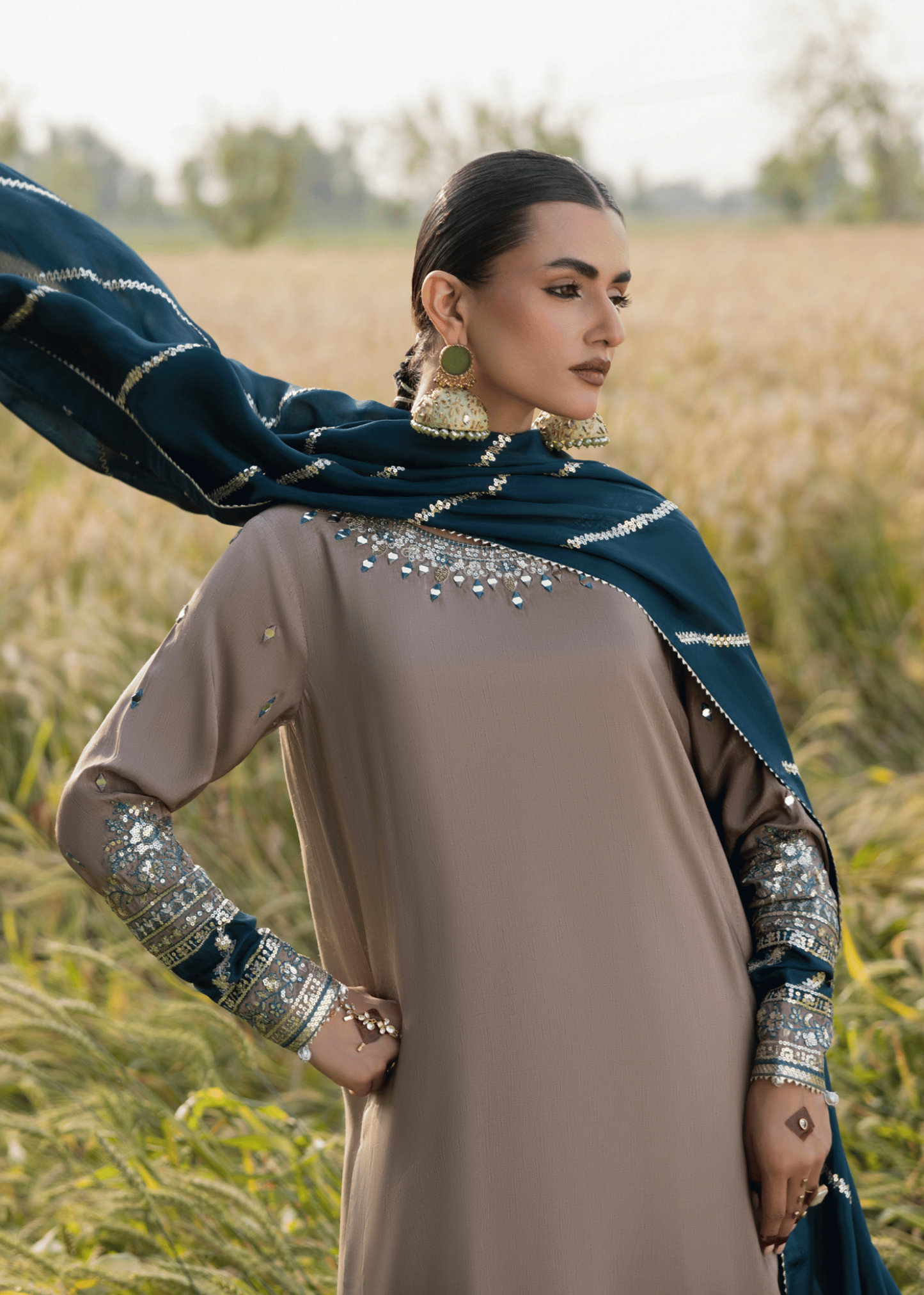Grey Raw Silk Sharara with Dupatta Online in Dubai UAE Abudhabi Ajman Sharjah