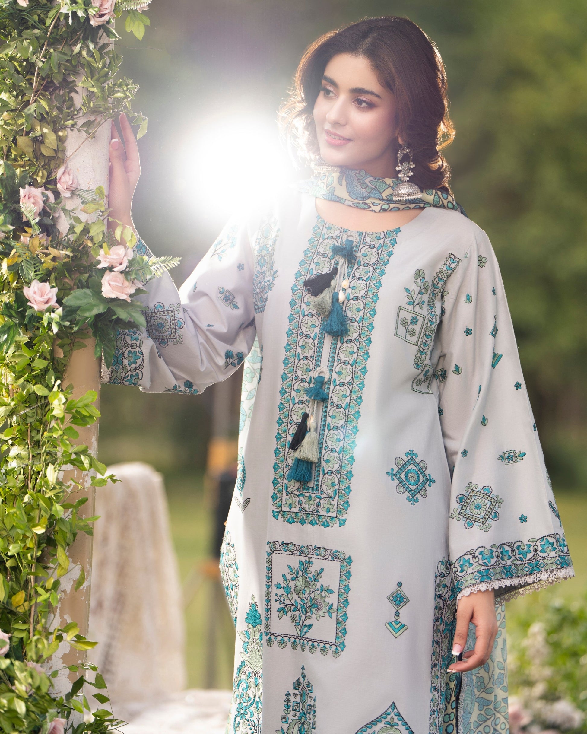 Grey Silk Embroidered Plazo Suit Online in Sri Lanka India Australia