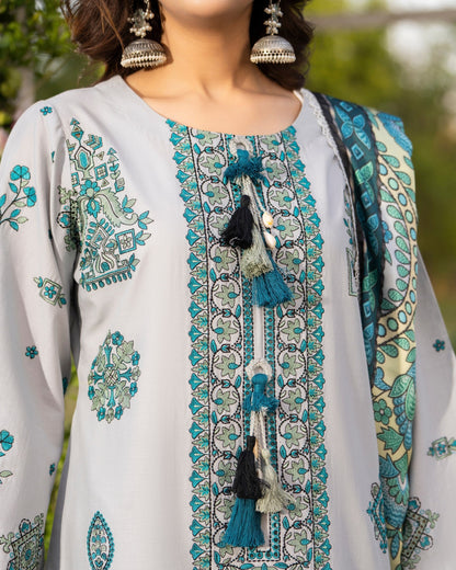 Grey Thread Work Silk Ready to Wear Suit Online in Dubai DXB UAE Abudhabi Meena Bazaar