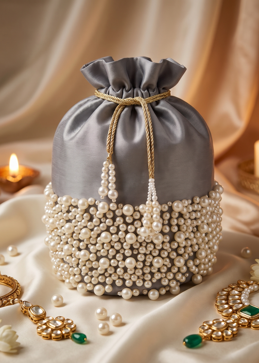 Grey Velvet Gold Drawstring Evening Bag Online in UK USA Canada
