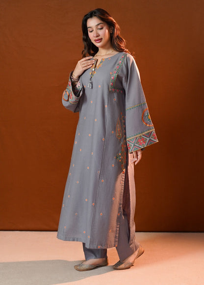 Grey Winter Wear Slub Khaddar Kurta Set Online in UK USA Canada