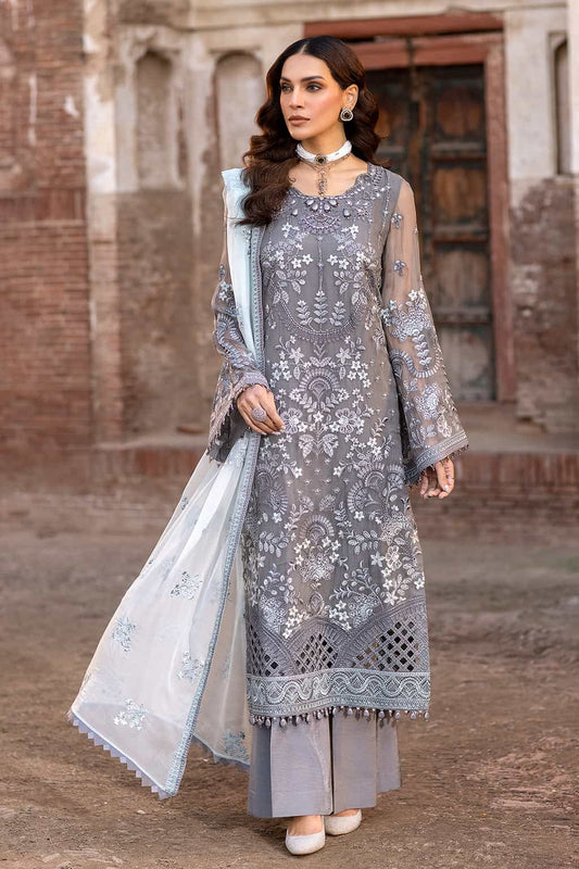 Grey Pure Chiffon Embroidered Suit