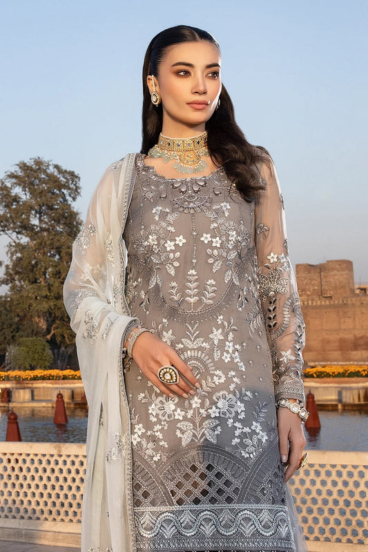 Grey Pure Chiffon Embroidered Suit