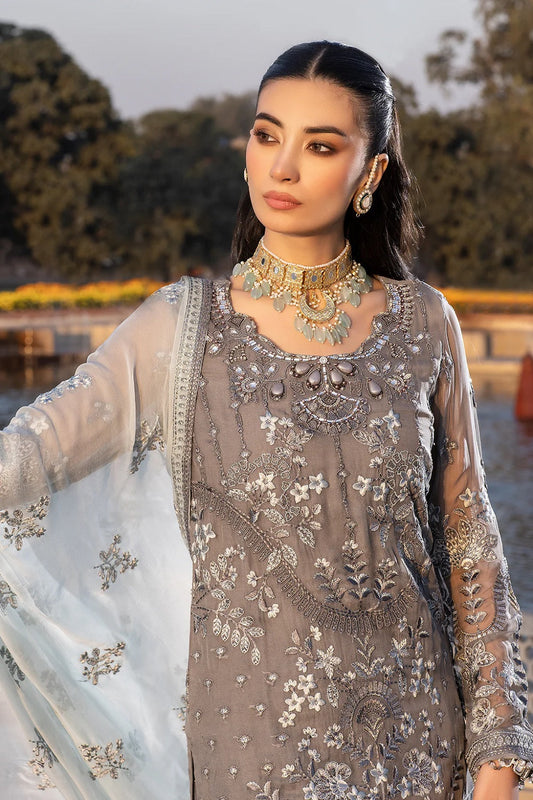 Grey Pure Chiffon Embroidered Suit