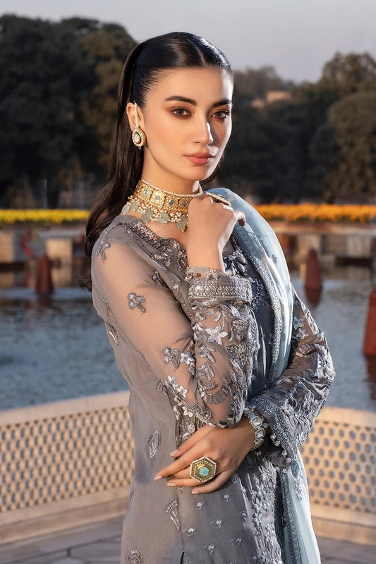 Grey Pure Chiffon Embroidered Suit