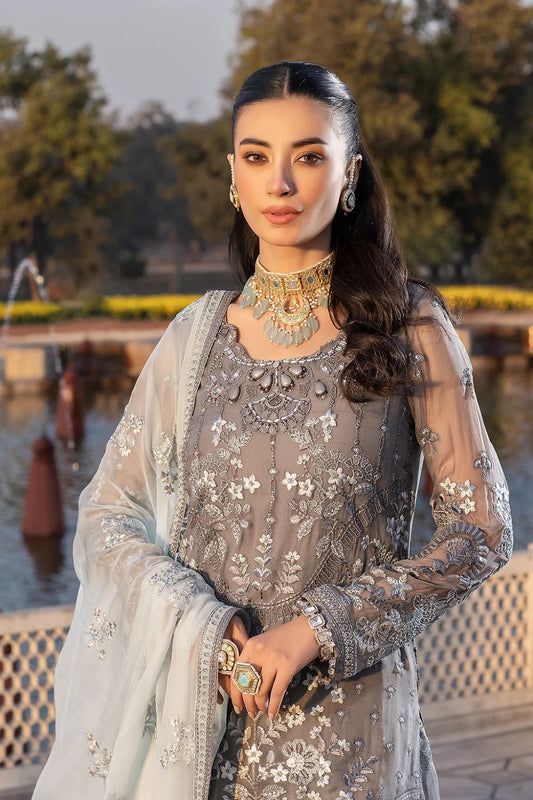 Grey Pure Chiffon Embroidered Suit