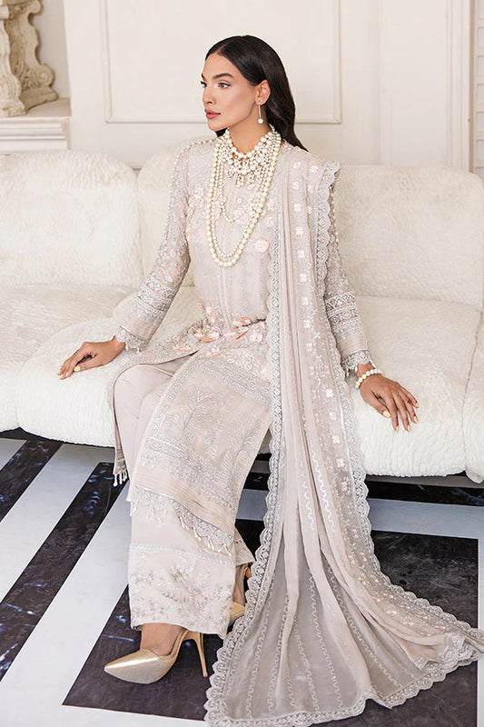 Soft Grey Chiffon Suit with 3D Flowers