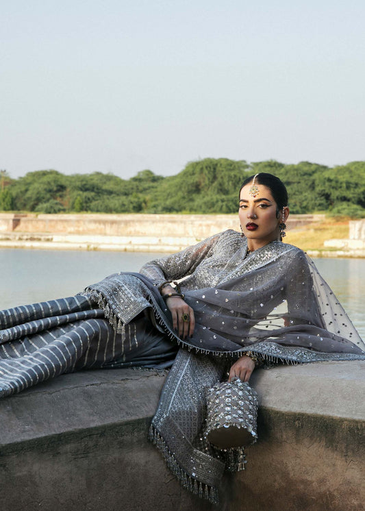 Steel Grey Embroidered Sharara