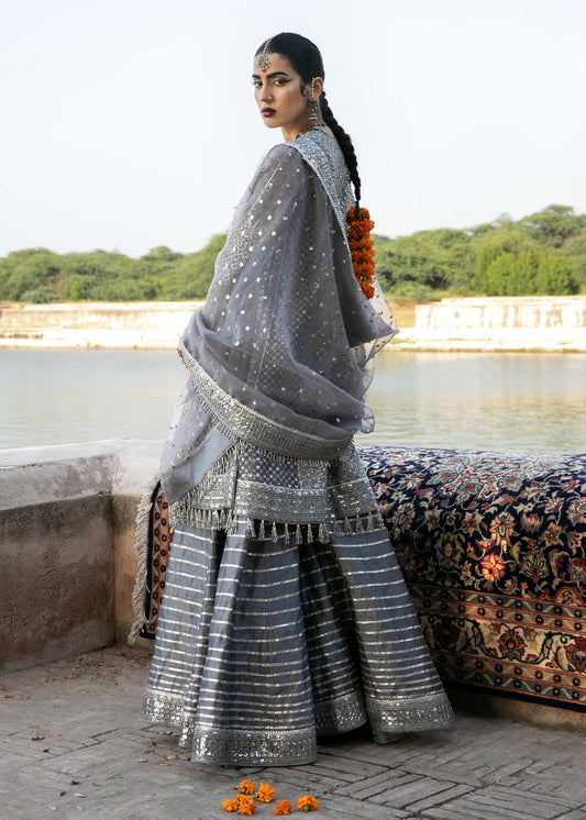 Steel Grey Embroidered Sharara