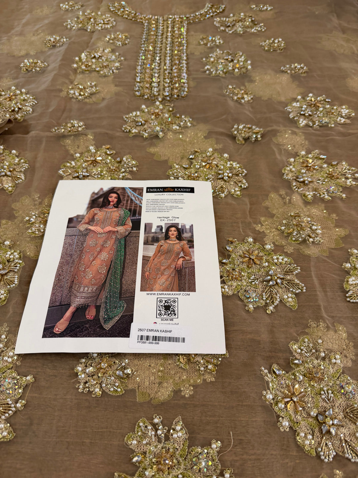 Hand Embellished Chiffon Golden-Beige Wedding Dress Online in Dubai DXB UAE Abudhabi Meena Bazaar