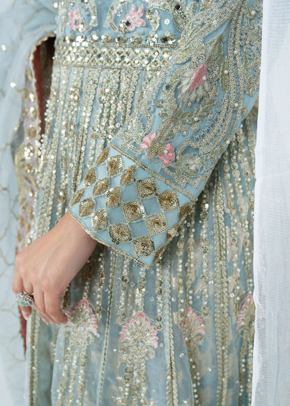 Hand Embellished Ice Blue Net Maxi Dress Online in Dubai UAE Abudhabi Ajman Sharjah