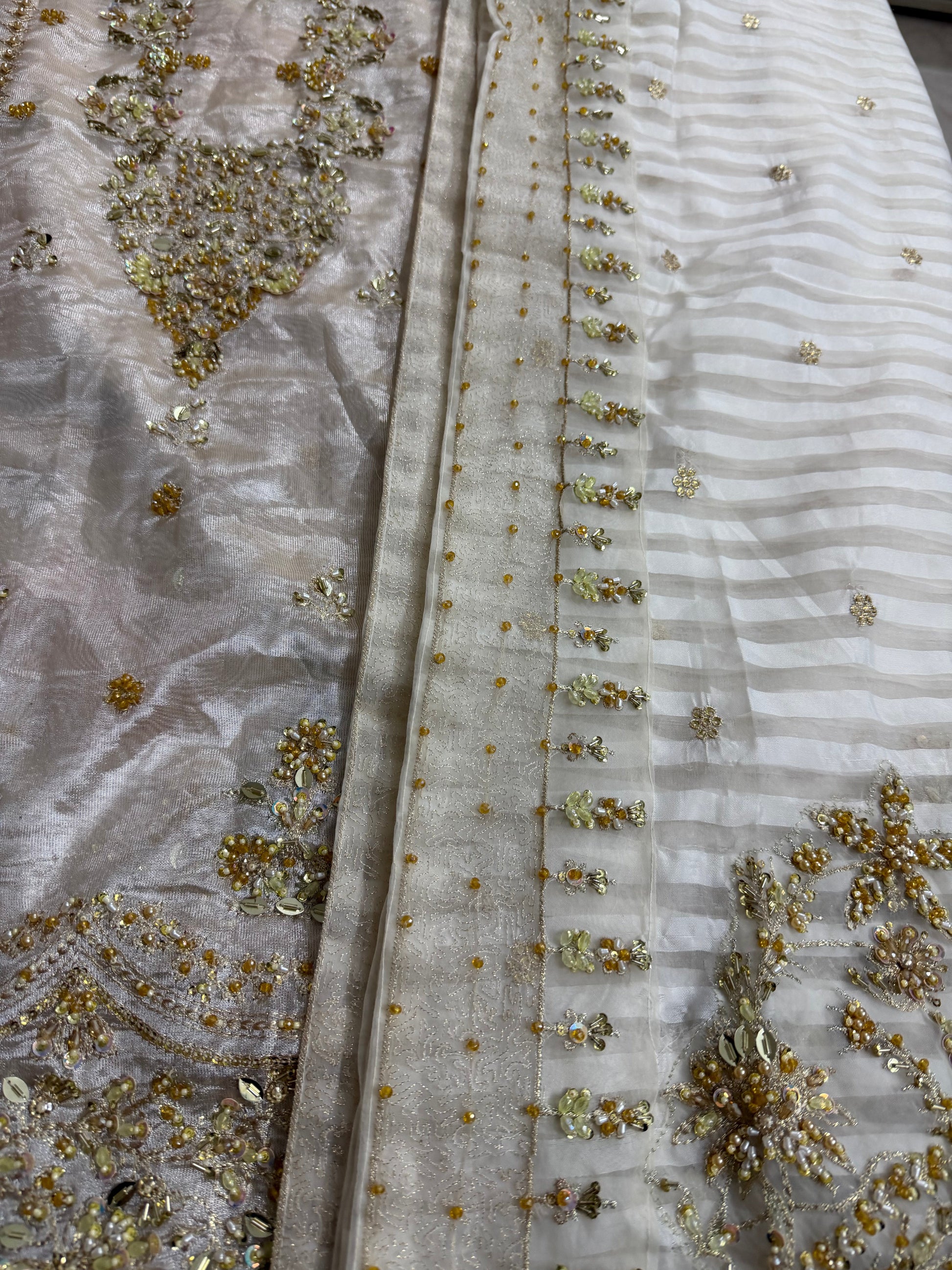 Hand Embellished Ivory Gold Sharara Gharara Online in Dubai DXB UAE Abudhabi Meena Bazaar