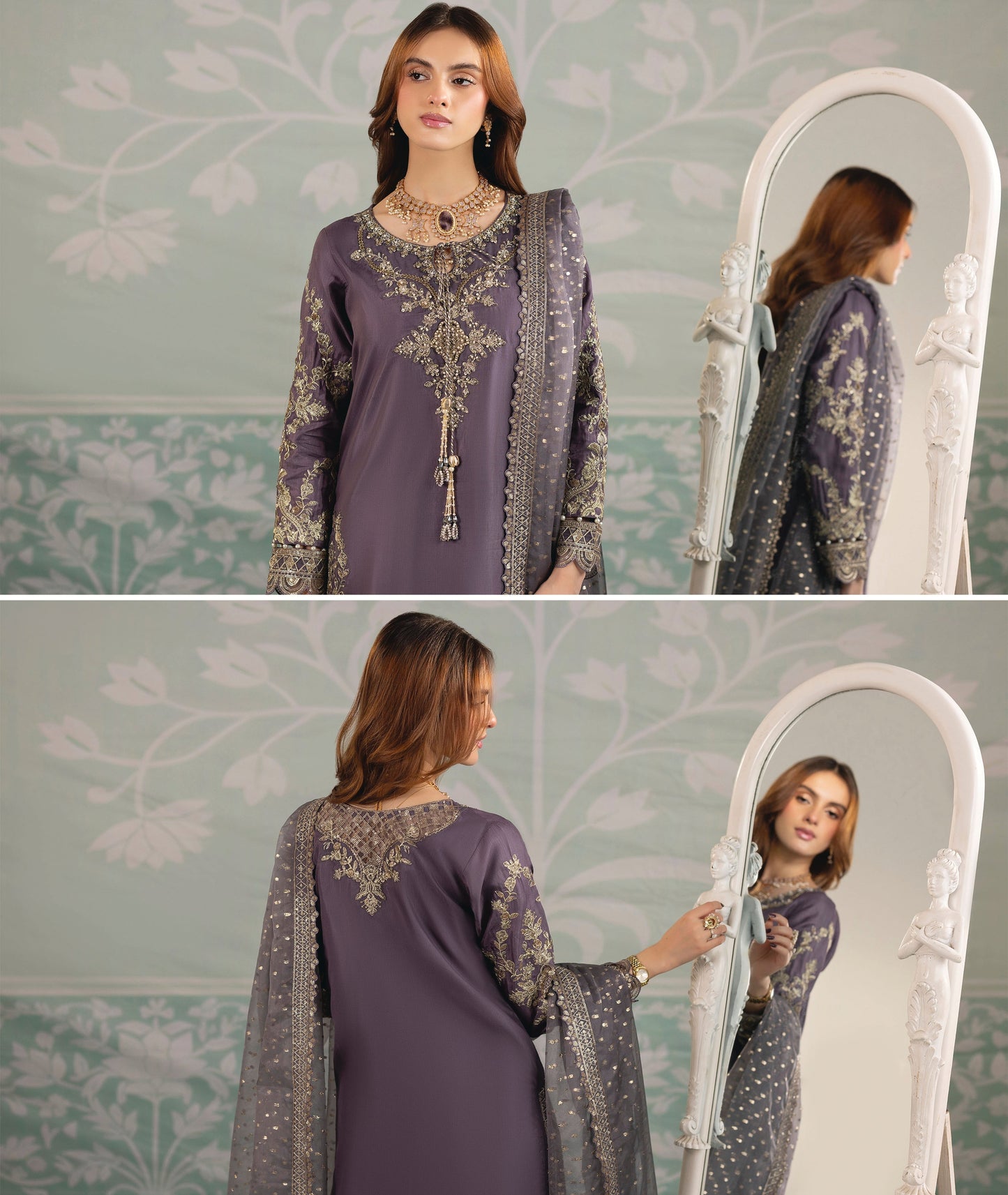 Hand Embellished Mauve Silk Three Piece Outfit Online in Sri Lanka India Australia